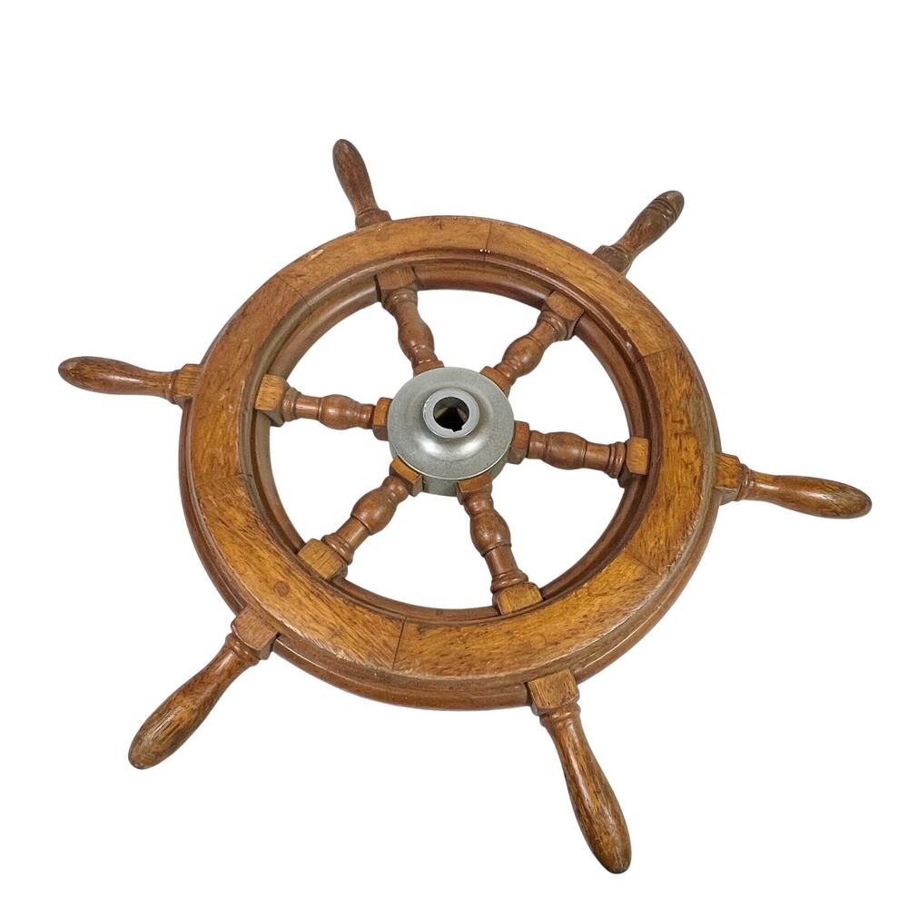 Vintage Wood Ship Wheel 24 Inch Boat Steering Helm Metal Hub Nautical Decor